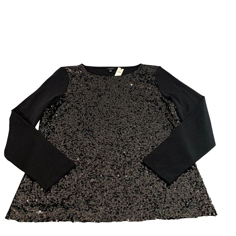 Talbot's Sequin Crew Neck Black Long Sleeve Dressy T Size L NWT